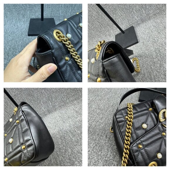 GUCCI Pearly GG Marmont Flap Black Leather Shoulder Bag ccofb895-102525 - Picture 12 of 16